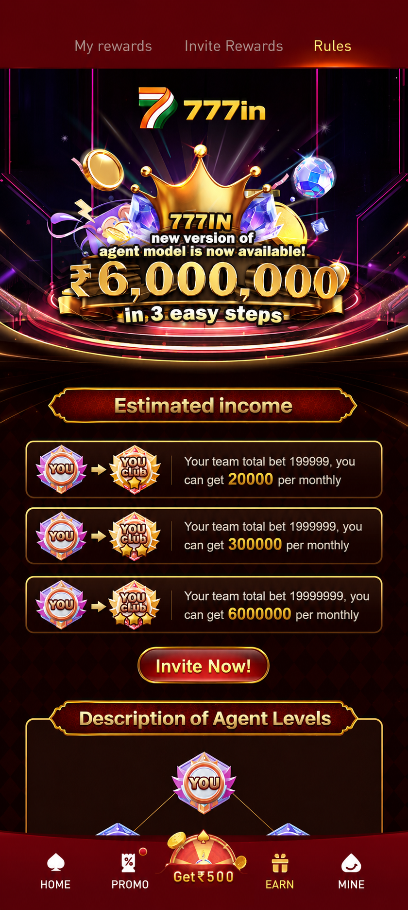 777in app screenshot — VIP club