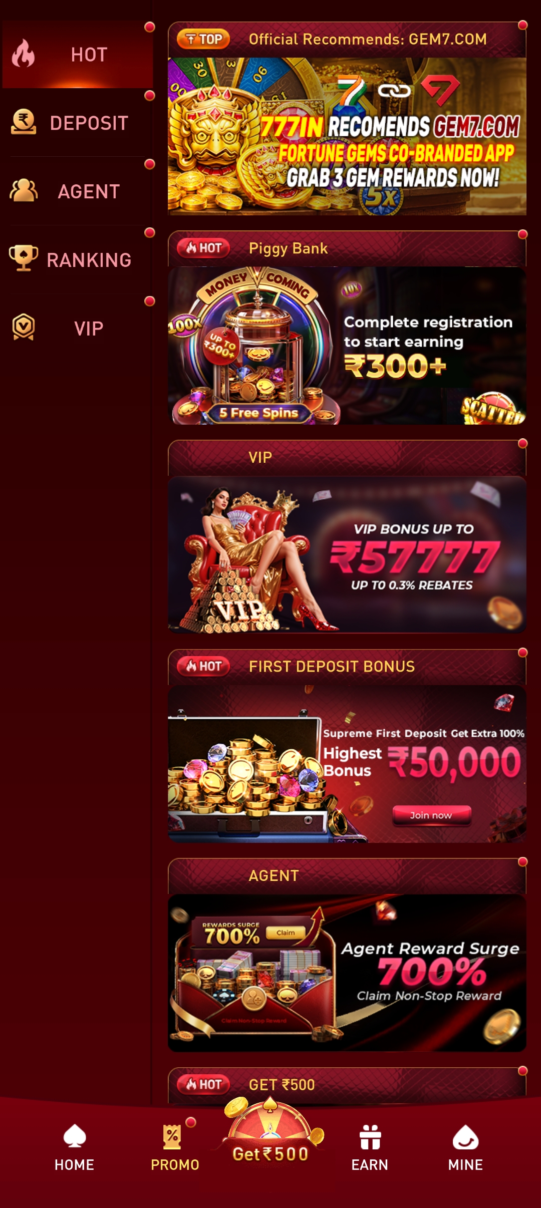 777in app screenshot — game lobby